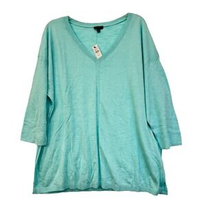 New Talbots Plus 2X Mint Green V-neck Light Knit Elbow Sleeve Sweater NWT
